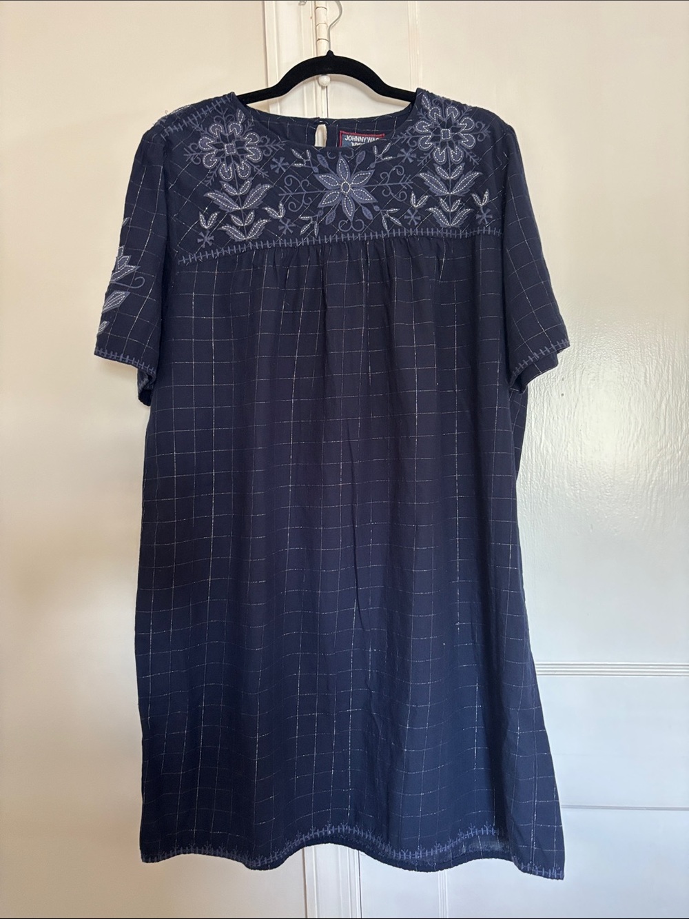 Johnny Was navy floral with silver thread dress